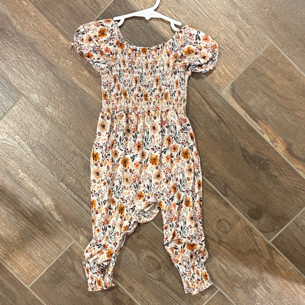 Little Snuggles 18-24M Floral Puff Sleeve Kids Bamboo Romper
